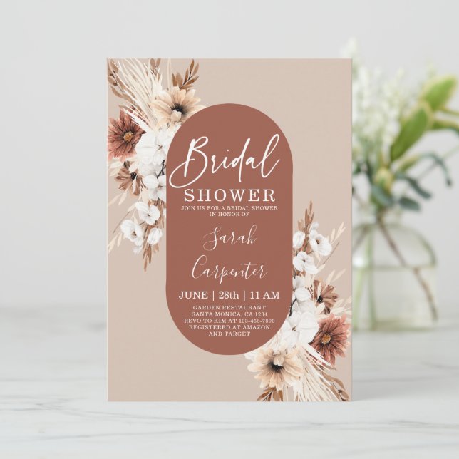 Terracotta Pampas Bridal Shower Invitation (Standing Front)