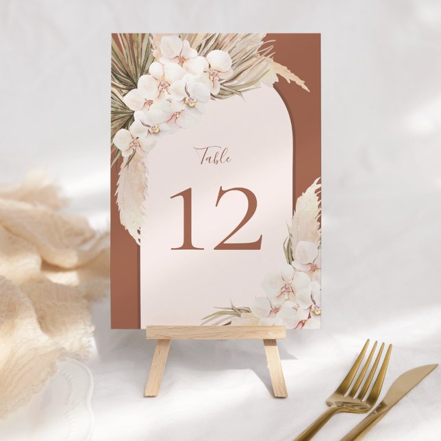 Terracotta Pampas Floral Fall Wedding Table Number (Creator Uploaded)