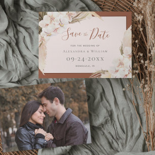Terracotta Pampas Floral Photo Fall Wedding  Save The Date