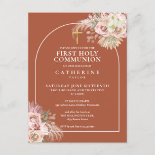 Terracotta Pampas Grass Arch First Holy Communion Invitation Postcard