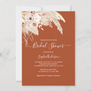 Terracotta Pampas Grass Bohemian Bridal Shower Invitation