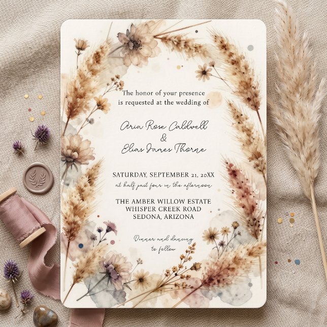 Terracotta Pampas Grass Boho Desert Wedding Invitation (Creator Uploaded)