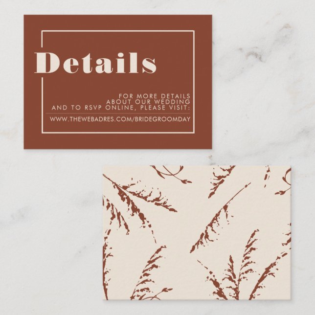 Terracotta Pampas Grass Boho Wedding Details Enclosure Card (Front/Back)