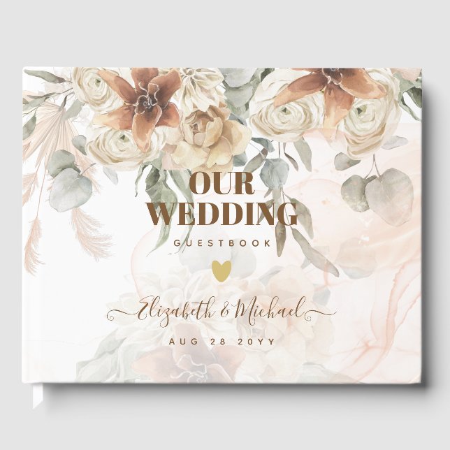 Terracotta Pampas Grass BOHO Wedding Guest Book (Front)