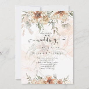 Terracotta Pampas Grass BOHO Wedding Invitation