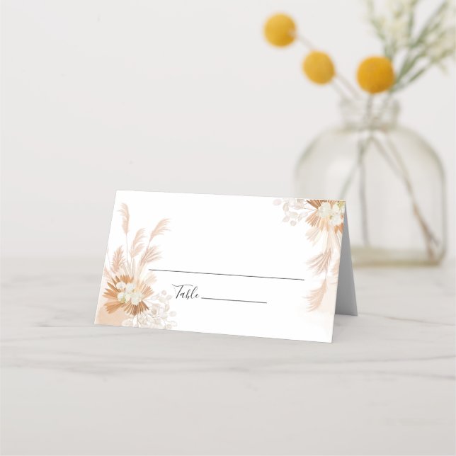 Terracotta Pampas Grass Botanical Wedding Place Card (Front)