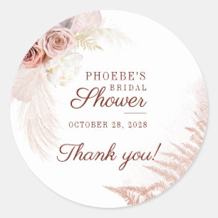Terracotta Pampas Grass Bridal Shower Classic Round Sticker