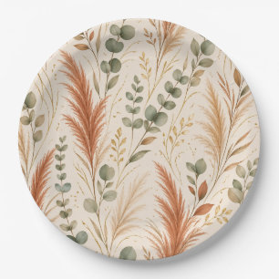 Terracotta Pampas Grass Eucalyptus Neutral Boho Paper Plate