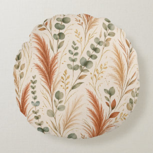 Terracotta Pampas Grass Eucalyptus Neutral Boho Round Cushion
