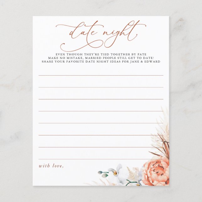 Terracotta Pampas Grass Floral Date Night Ideas (Front)