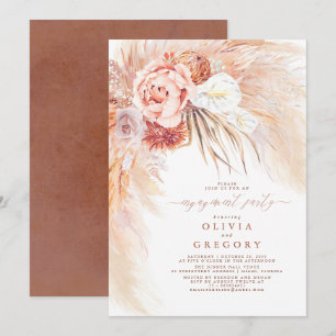 Terracotta Pampas Grass Floral Engagement Party Invitation