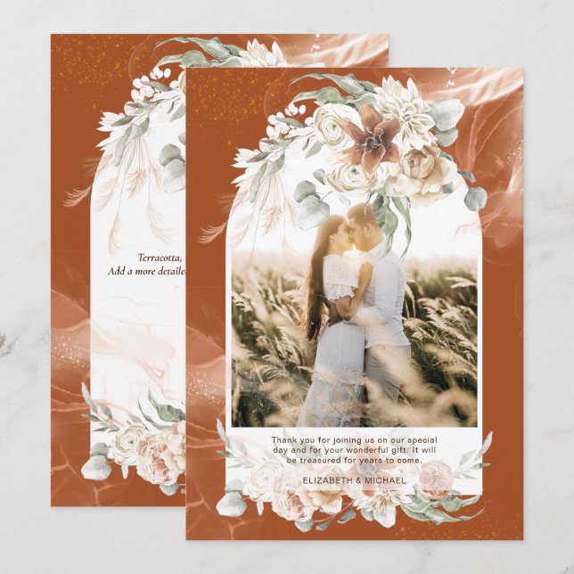 Terracotta Pampas Grass Floral PHOTO THANK YOU (Front/Back)