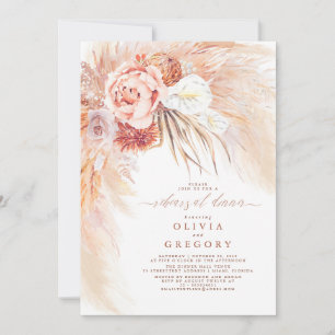 Terracotta Pampas Grass Floral Rehearsal Dinner Invitation