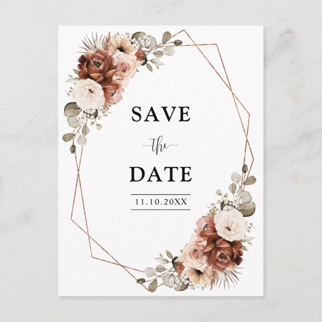 Terracotta Pampas Grass Geometric Save the Date    Postcard (Front)