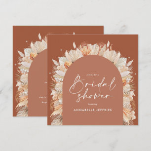 Terracotta pampas grass modern bridal shower chic invitation