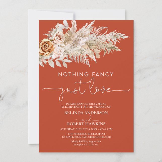 Terracotta Pampas Grass Nothing Fancy Just Love Invitation (Front)