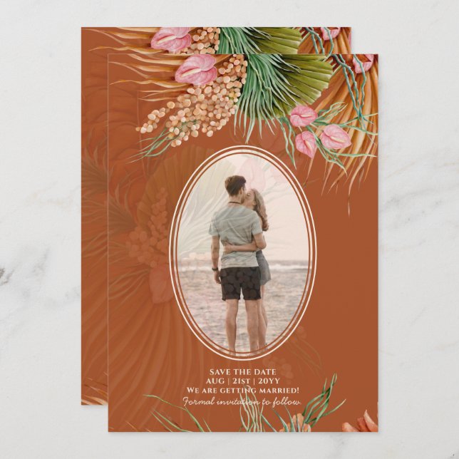 Terracotta Pampas Grass PHOTO Wedding Save The Dat Save The Date (Front/Back)