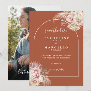 Terracotta Pampas Grass Photo Wedding Save The Date