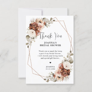 Terracotta Pampas Grass Rustic  Bridal Shower Thank You Card