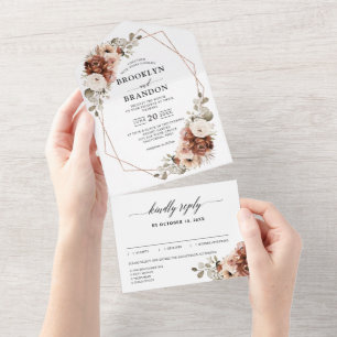 Terracotta Pampas Grass Rustic Geometric Wedding All In One Invitation