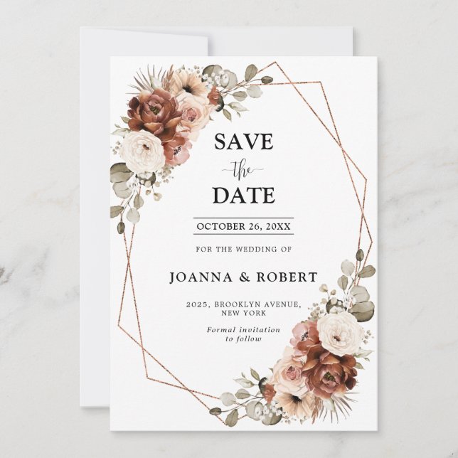 Terracotta Pampas Grass Rustic Geometric Wedding Save The Date (Front)