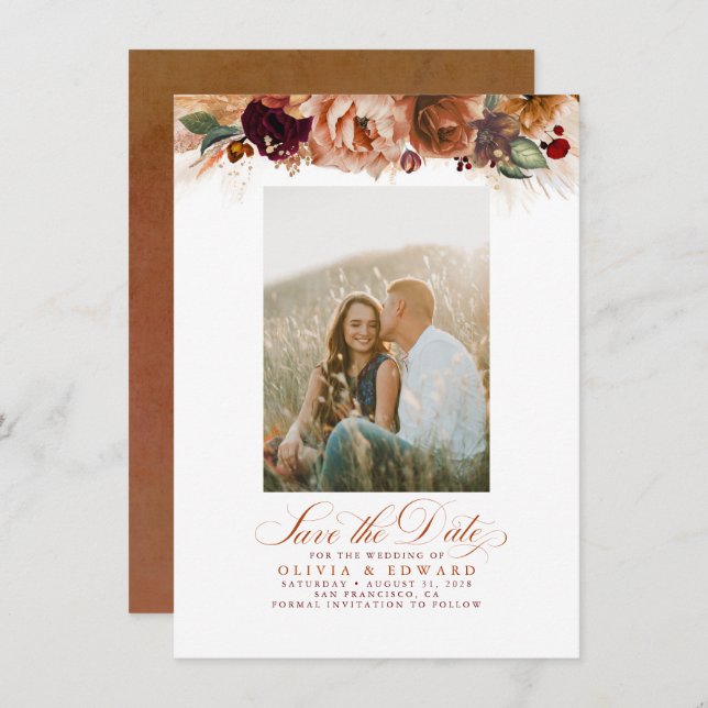 Terracotta Pampas Grass Save The Date Photo (Front/Back)