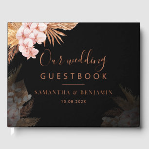 Terracotta Pampas Grass Script Wedding Rose Gold Guest Book