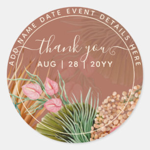 Terracotta Pampas Grass Thank You Favour Classic R Classic Round Sticker