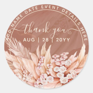 Terracotta Pampas Grass Thank You Favour Classic Round Sticker