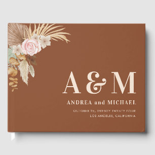 Terracotta Pampas Grass Tropical Monogram Wedding Guest Book