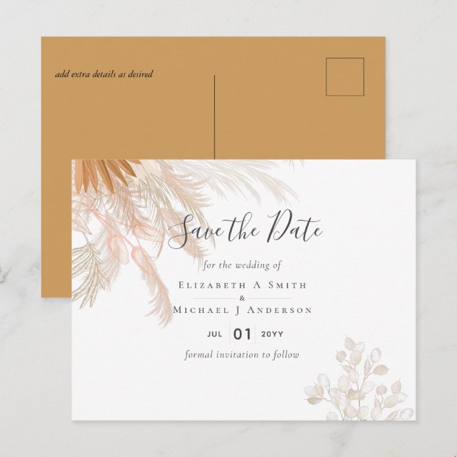 Terracotta Pampas Grass Tropical Wedding Postcard (Front/Back)