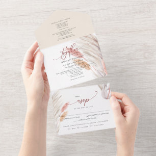 Terracotta Pampas Grass Wedding All In One Invitation