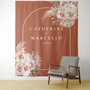 Terracotta Pampas Grass Wedding Photo Backdrop Tapestry