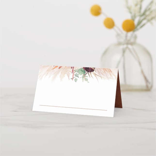 Terracotta Pampas Grass Wedding Place Card (Front)