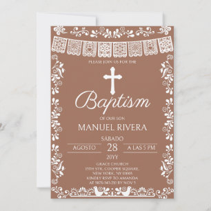 Terracotta Papel Picado Baptism Invitation