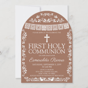 Terracotta Papel Picado First Holy Communion Arch Invitation