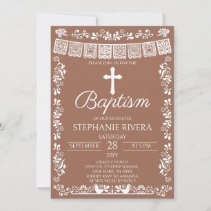 Terracotta Papel Picado Girl Baptism Invitation
