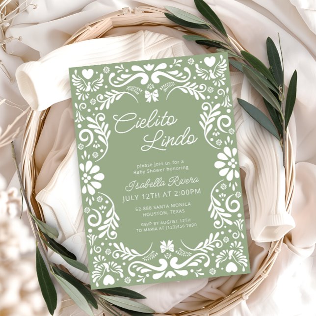 Terracotta Papel Picado Mexican Green Baby Shower Invitation (Creator Uploaded)