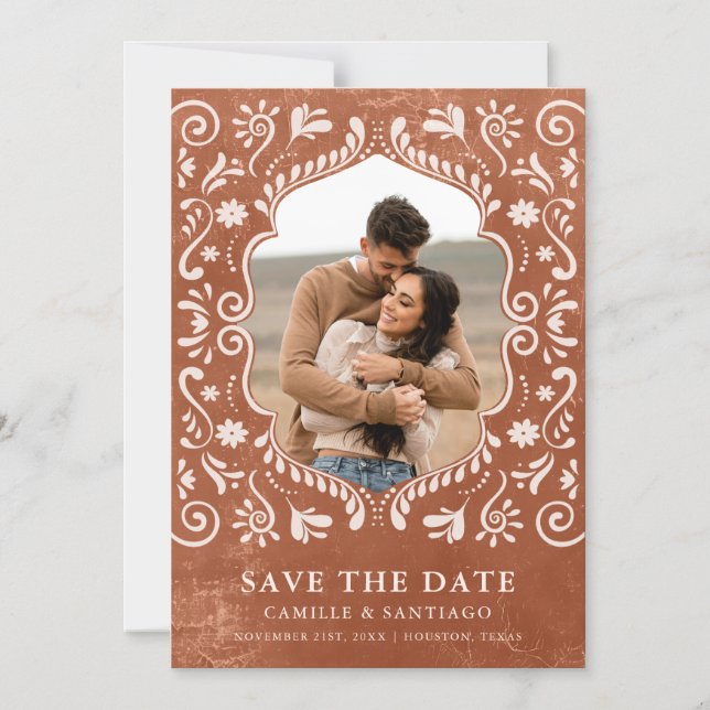 Terracotta Papel Picado Photo Save the Date Magnetic Invitation (Front)