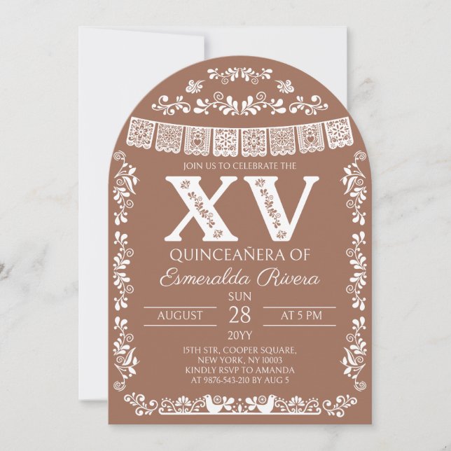 Terracotta Papel Picado Quinceañera 15th Birthday Invitation (Front)