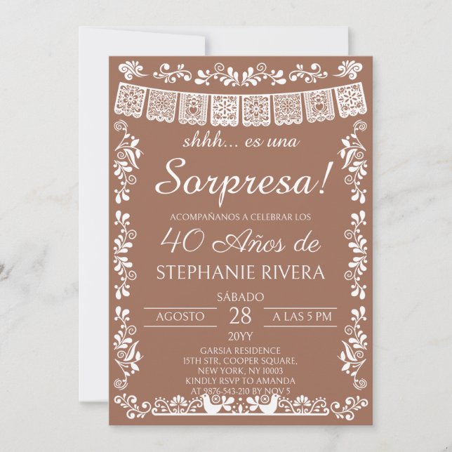 Terracotta Papel Picado Surprise 40th Birthday Invitation (Front)