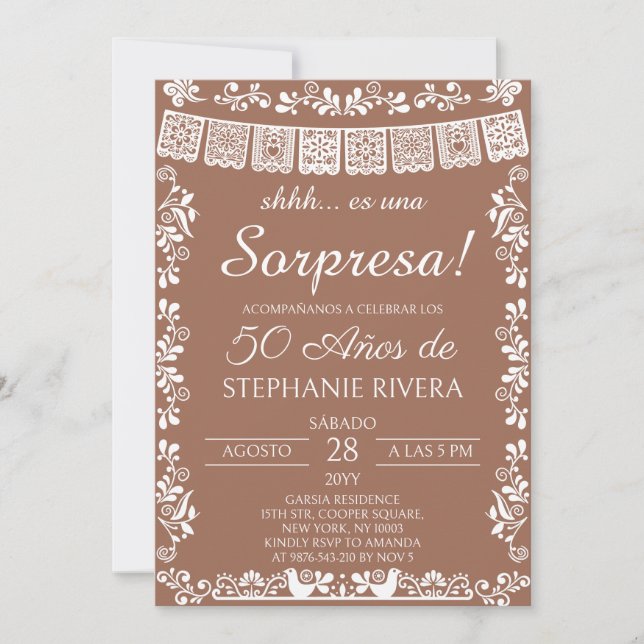 Terracotta Papel Picado Surprise 50th Birthday Invitation (Front)