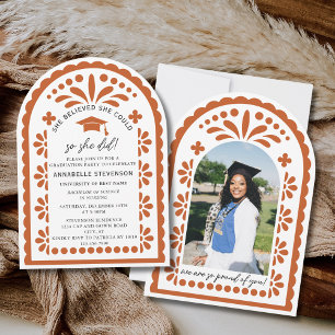Terracotta Papel Picado Talavera Photo Graduation Invitation