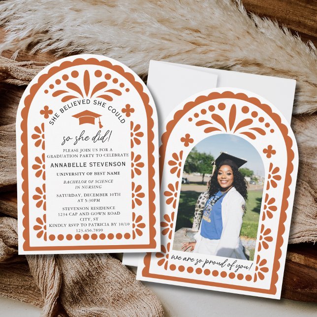 Terracotta Papel Picado Talavera Photo Graduation Invitation (Creator Uploaded)