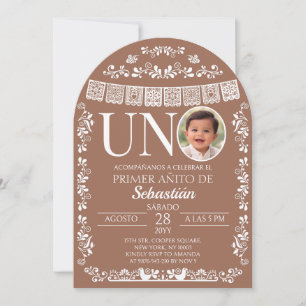 Terracotta Papel Picado UNO Photo First Birthday Invitation