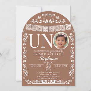 Terracotta Papel Picado UNO Photo First Birthday Invitation
