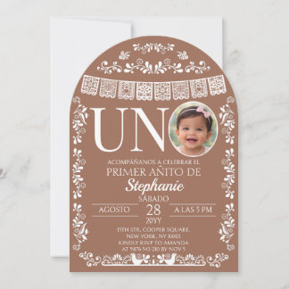 Terracotta Papel Picado UNO Photo First Birthday Invitation