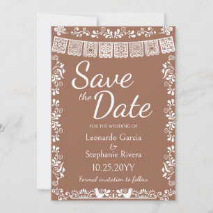 Terracotta Papel Picado Wedding Save the Date Invitation
