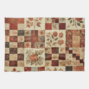 Terracotta Patchwork and Quilt Rustic Floral Tea Towel