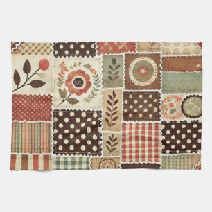 Terracotta Patchwork and Quilt Rustic Floral  Tea Towel